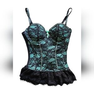 Seven til‎ midnight green and black lace floral corsette size M-L